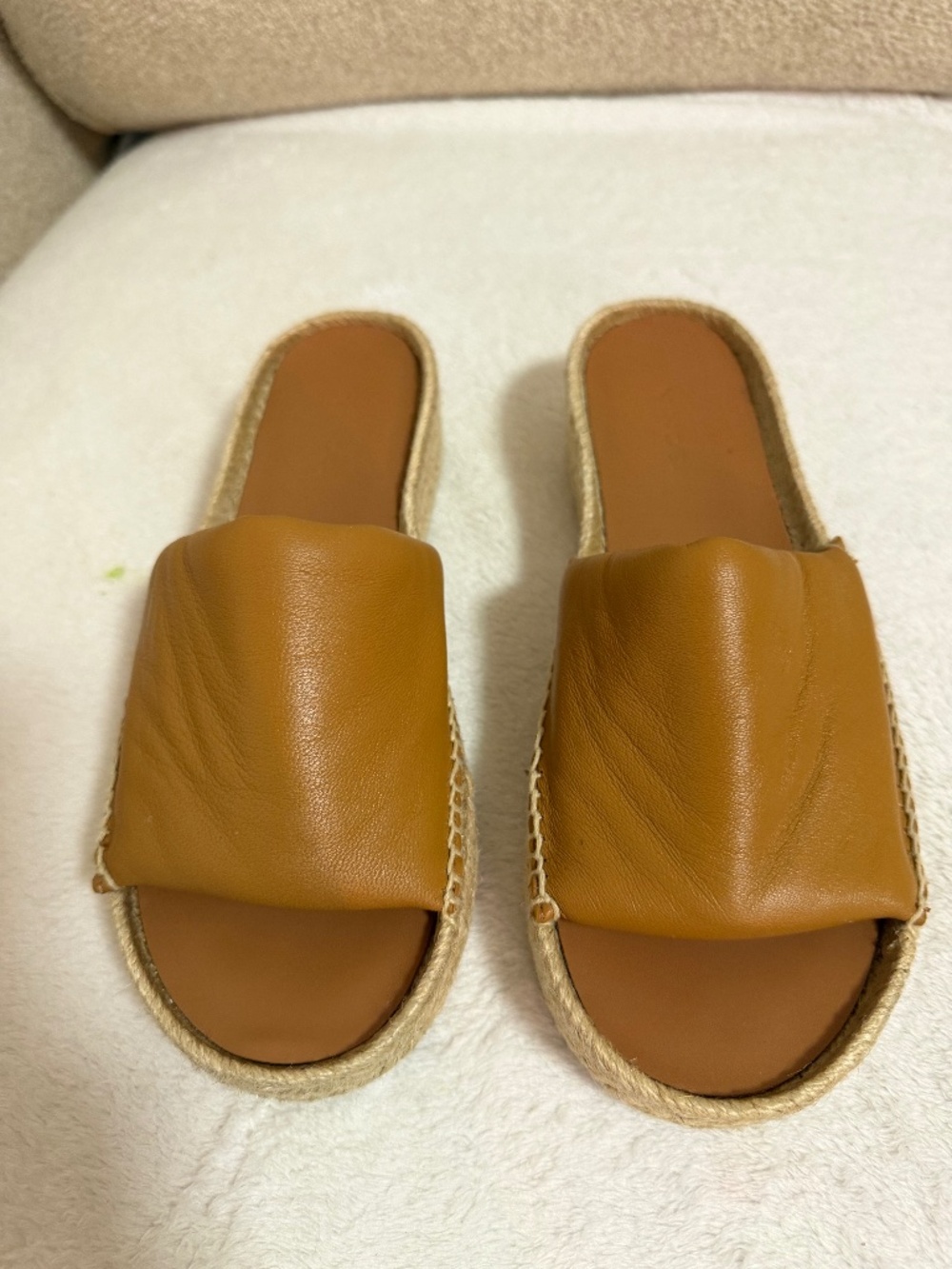 Vince Leather Espadrille Platform Slide Sandals – Cognac/Camel